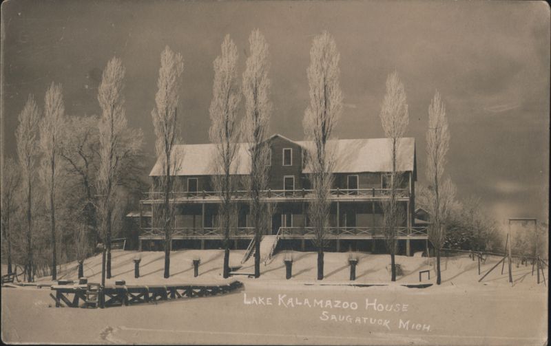 Lake Kalamazoo House Winter Scene Saugatuck Michigan
