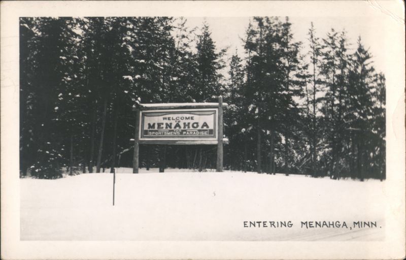 Welcome to Menahga Sign Winter Snow Scene Minnesota