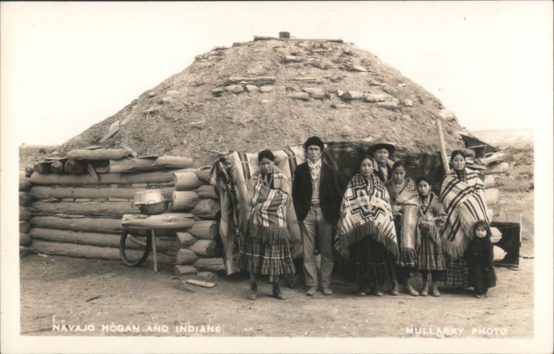 Navajo Family Group Outside Traditional Hogan Dwelling