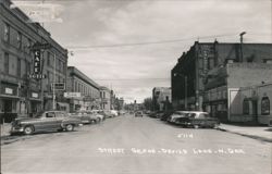 Street Scene Downtown Devils Lake North Dakota 1950s Cars Postcard