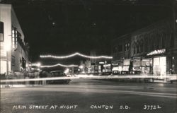 Main Street at Night, Canton, South Dakota Postcard