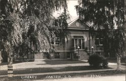 Public Library Building Exterior with Birch Trees Postcard