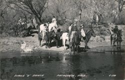 Circle Z Ranch Horseback Riders Crossing Stream Postcard