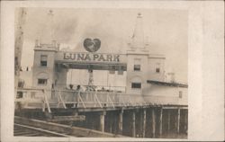 Luna Park Amusement Park Entrance Archway on Pier Postcard