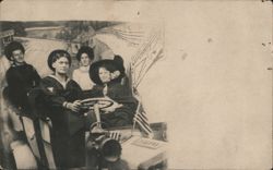 Two US Navy Sailors & Women in Prop Car Studio Portrait Postcard