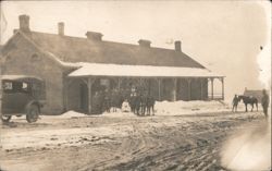 WWI Soldiers Outside Base Prison Barracks Hospital Winter Postcard