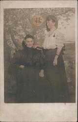 Studio Portrait Two Women Man in the Moon Backdrop Postcard
