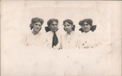 Studio Portrait Four Young Women Large Hair Bows Postcard
