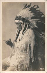 Native American Chief Headdress Pipe Profile J.W. Rode 108 Postcard