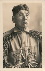 Native American Man Portrait Beaded Star Design Shirt Postcard