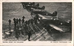 RAF Pilots Scramble to Hurricane Fighters WWII C.465 Postcard