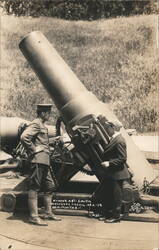 Aviator Art Smith Viewing 12-Inch Mortar with Soldier 1915 Postcard