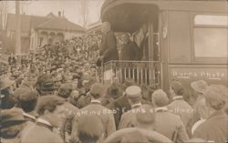 "Fighting Bob" Evans Speaking from Train Platform Postcard