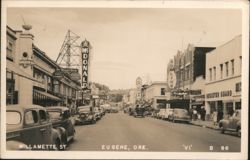 Willamette Street Downtown, Eugene, Oregon - Theaters & Cars Postcard