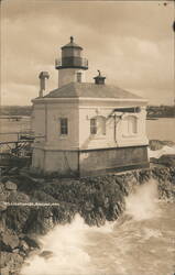 Lighthouse Bandon Oregon Rocky Coast Waves Fog Horn No 5 Postcard