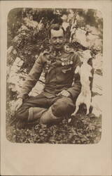Austro-Hungarian Officer with Dog and Medals, WWI 1918 Postcard