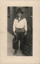 Young Cowboy Portrait with Lariat and Chaps Postcard
