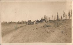 Horse-Drawn Grading Machine Excavating Dirt into Wagons Postcard