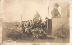 Group on Flatbed Rail Car, Small Industrial Locomotive Postcard