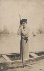Woman Standing in Rowboat Holding Oar NPG 561/4 Postcard