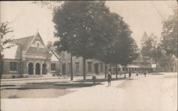 Public Library, Court House Stone Building Street View Postcard
