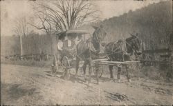 Family in Horse-Drawn Surrey Carriage on Rural Dirt Road Postcard
