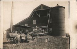 Steam Traction Engine Filling Silo at Farm Barn Postcard
