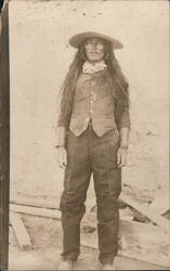 Native American Man with Long Hair, Hat & Leather Cuffs Postcard