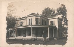 Large White House with Wrap-Around Porch, Child and Dog Postcard