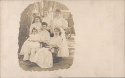 Edwardian Group Portrait Five Women and Child Outdoors Postcard