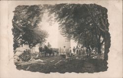 Farm Work Crew with Horse Wagon and Silo Postcard