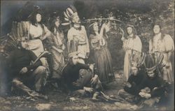 Group in Native American Costumes with Bow and Arrow Postcard