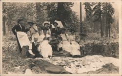 Group Picnic Eating Watermelon in Woods, Weed CA 1909 Postcard