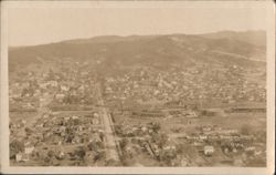 Birds Eye View of Roseburg Oregon Town and Hills Postcard
