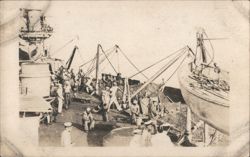 Sailors Working on Ship Deck Coaling Scene Postcard