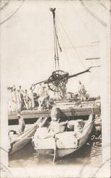 US Navy Sailors Hoisting Field Gun Cannon with Crane Postcard