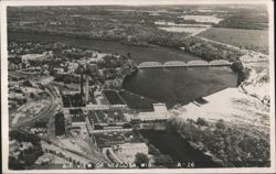 Aerial View of Nekoosa, River, Bridge & Paper Mill Postcard