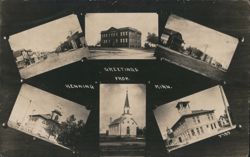 Henning MN Multi-View: Streets, School, Churches, City Hall Postcard