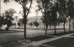 High School Building Exterior, Devils Lake, North Dakota Postcard