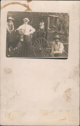 Men & Children with Horse-Drawn Carriage Rural Scene Postcard