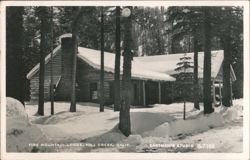Fire Mountain Lodge Log Cabin in Winter Snow, Mill Creek Postcard