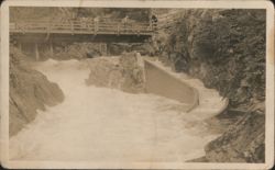 Rushing Water Under Wooden Bridge with Onlookers Postcard