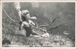 Woman Drinking Orange Juice Underwater Weeki Wachee Spring Postcard