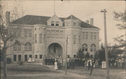 Bethel College Stone Administration Building with Crowd Postcard