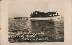 Successful Fishing Party Boat Towing Rowboats Postcard