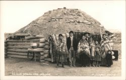 Navajo Family Group Outside Traditional Hogan Dwelling Postcard