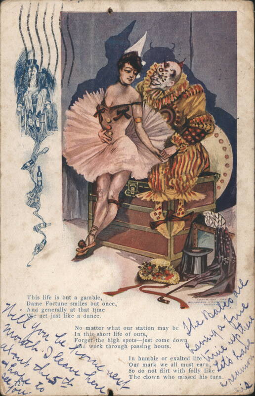 Ballerina and Clown on Trunk with Poetic Verses Circus