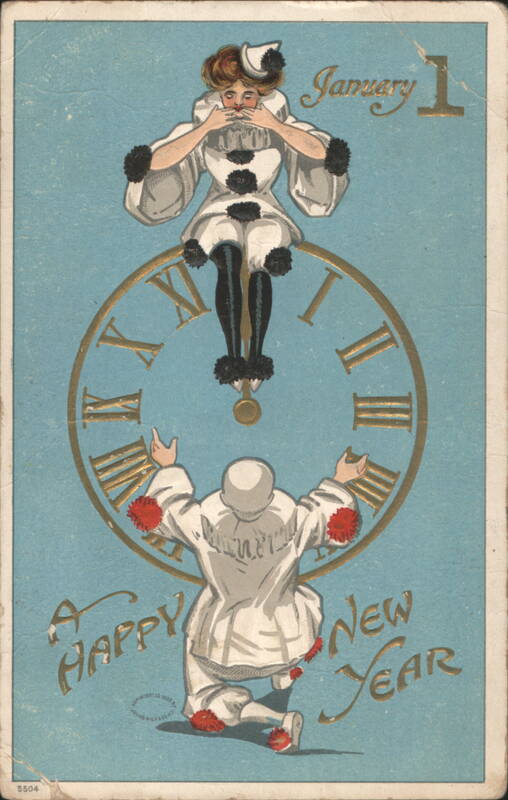 January 1 A Happy New Year with Pierrot Clowns on Clock