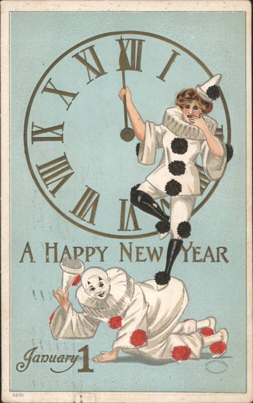 New Year's Day Clowns with Clock and January 1 Fantasy