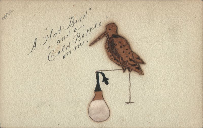 Handmade Whimsical Bird Drawing: A 'Hot Bird' and a Cold Bottle